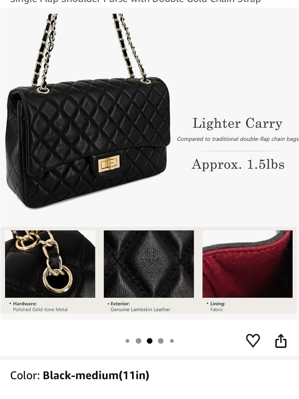 Quilted soft Leather Chain-Shoulder Bag in Black with Gold Hardware NWOT - Picture 10 of 11